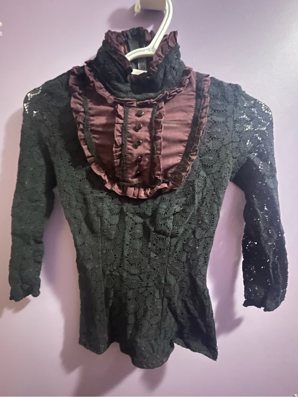 LIP SERVICE Blacklist Vintage Crochet Purple Collar Victorian Goth Top, size M